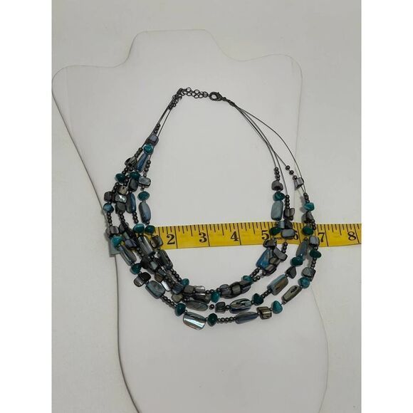 Layered Beaded Gemstone‎ Statement Necklace Turquoise Color Beads Blue Gunmetal - Picture 5 of 11